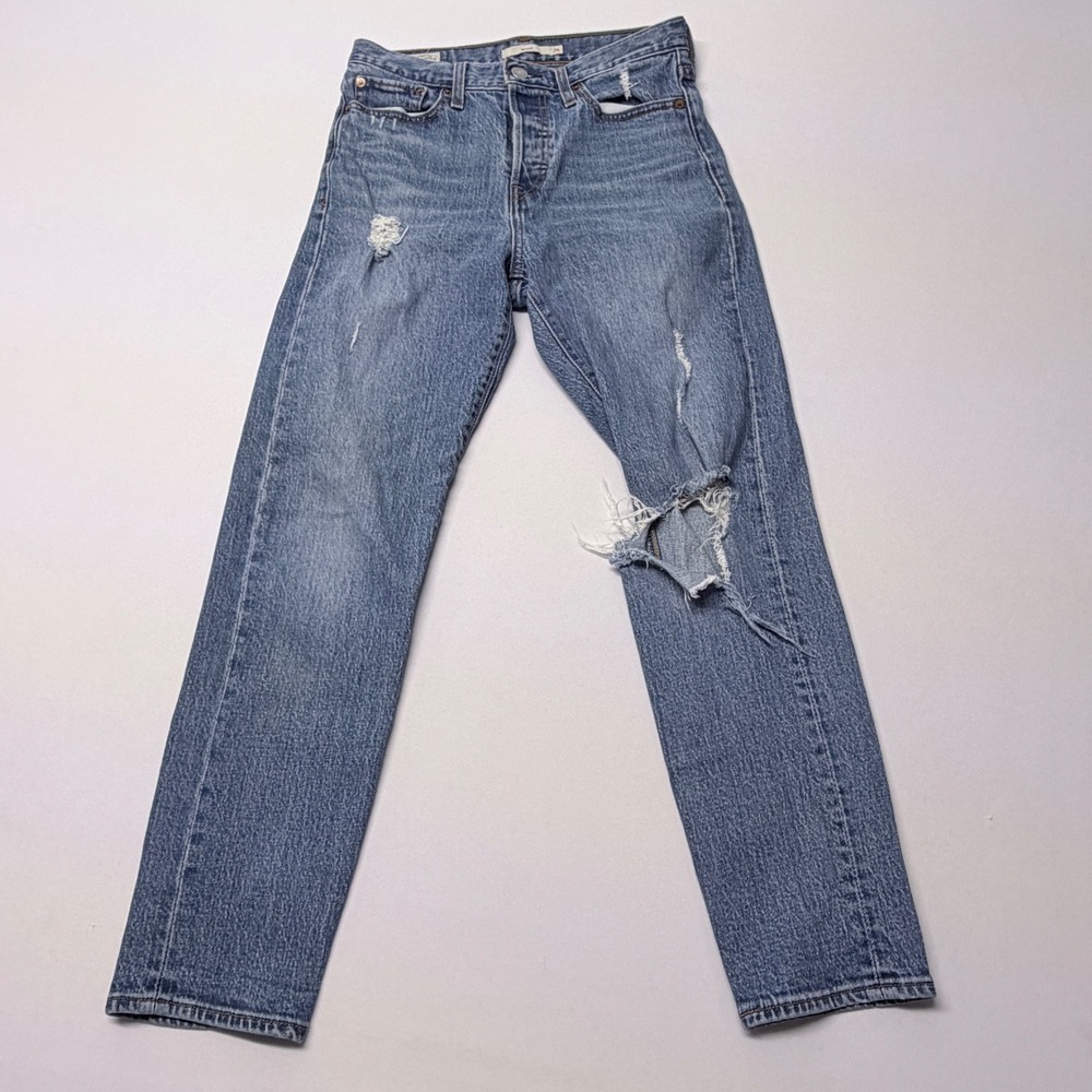 Levis Premium Wedgie Straight Distressed High Rise Jeans Blue Size 26
